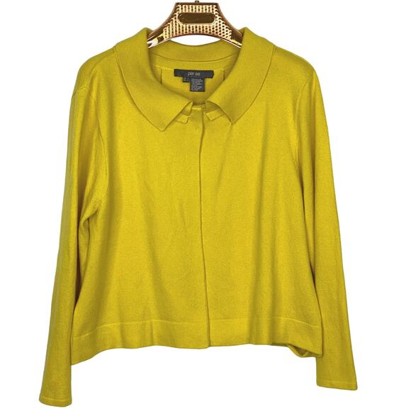 Per Se Yellow Cashmere Cropped Cardigan Sweater Womens L Peter Pan Collar Preppy - Picture 1 of 9